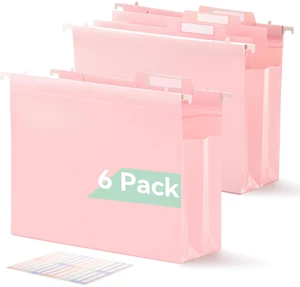 Plastic Hanging File Folders, 4" Expansion for Bulky Files, Pink Letter Size, 6-Pack for Filing Cabinets, Sturdy and Tear-Resistant, Side-Sealed Pockets, Movable Dividers, Insertable Tabs Plastic Hanging File Folders, 4" Expansion for Bulky Files, Pink Letter Size, 6-Pack for Filing Cabinets, Sturdy and Tear-Resistant, Side-Sealed Pockets, Movable Dividers, Insertable Tabs
