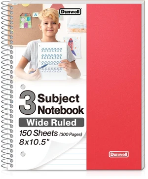 3-Subject Spiral Notebook, Wide Ruled, 150 Sheets, Red 3 Subject Sections, Wide Ruled Pages, 150 Sheets, Durable Covers, 3-Hole Punched 3-Subject Spiral Notebook, Wide Ruled, 150 Sheets, Red 3 Subject Sections, Wide Ruled Pages, 150 Sheets, Durable Covers, 3-Hole Punched