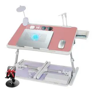 Adjustable Laptop Lap Desk with Cooling Fan USB Light for Adults 56x32cm,Pink Adjustable Laptop Lap Desk with Cooling Fan USB Light for Adults 56x32cm,Pink