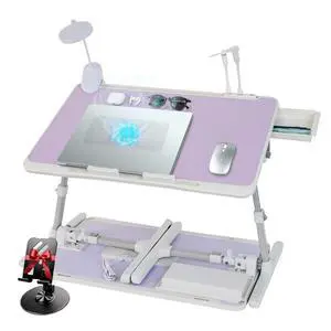 Adjustable Laptop Lap Desk with Cooling Fan USB Light for Adults 56x32cm,Purple Adjustable Laptop Lap Desk with Cooling Fan USB Light for Adults 56x32cm,Purple