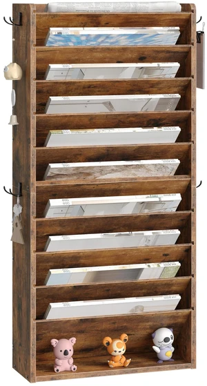 Wall File Organizer, 10-Tier Hanging Mail Organizer, Wall Mount File Holder with 4 Side Hooks, Mail and Storage Organizer, Wooden Vertical Hanging Holder for Office, Rustic Brown MWJ03FG Wall File Organizer, 10-Tier Hanging Mail Organizer, Wall Mount File Holder with 4 Side Hooks, Mail and Storage Organizer, Wooden Vertical Hanging Holder for Office, Rustic Brown MWJ03FG