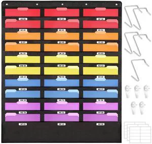 30 Pockets Hanging Wall File Organizer, Black Storage Pocket Chart for File Folder and Paper, Space Saver for Office and Classroom, with Wall Hangers, Over The Door Hooks, Labels 30 Pockets Hanging Wall File Organizer, Black Storage Pocket Chart for File Folder and Paper, Space Saver for Office and Classroom, with Wall Hangers, Over The Door Hooks, Labels