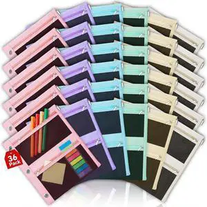 36 Pcs Pencil Pouch for 3 Ring Binder, 3 Pocket Zipper Binder Pouch Bulk, 9"x11" Binders Pencil Case, Pastel School Supplies for Girl Boy Student, Reinforced Grommets, Clear Window, Micro Mesh 36 Pcs Pencil Pouch for 3 Ring Binder, 3 Pocket Zipper Binder Pouch Bulk, 9"x11" Binders Pencil Case, Pastel School Supplies for Girl Boy Student, Reinforced Grommets, Clear Window, Micro Mesh