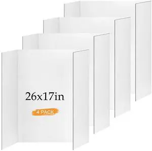 Small Trifold Poster Board 26" x 17", White Science Fair Display Boards 4 Pack, Thickened Corrugated Cardboard, Portable, Ideal for School Projects and Event Displays Small Trifold Poster Board 26" x 17", White Science Fair Display Boards 4 Pack, Thickened Corrugated Cardboard, Portable, Ideal for School Projects and Event Displays