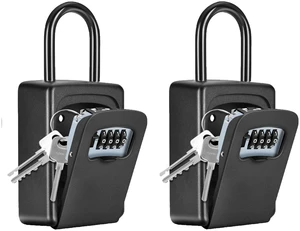Wall Mounted, Portable Lock Box for House, 5 Key Capacity, Weatherproof Resettable Code House Key Safe Security Lock Box for Outside Realtors Garage Spare (2 Pack, Black) Wall Mounted, Portable Lock Box for House, 5 Key Capacity, Weatherproof Resettable Code House Key Safe Security Lock Box for Outside Realtors Garage Spare (2 Pack, Black)