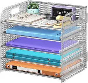 5 Tier Paper Organizer with Handle, Silver Metal Mesh Desk Organizer File Folder Paper Letter Tray Desktop Document Sorter for Classroom, School, Office Accessories Organization and Storage 5 Tier Paper Organizer with Handle, Silver Metal Mesh Desk Organizer File Folder Paper Letter Tray Desktop Document Sorter for Classroom, School, Office Accessories Organization and Storage