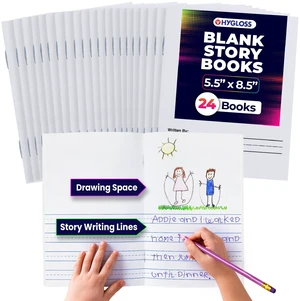 Half Blank Books for Kids to Write Stories & Illustrate Bulk 24 Pack 5.5" x 8.5" A5 Primary Journal for Grades K-2, Preschool/Kindergarten Notebook with Picture Space 24 Pages, White Half Blank Books for Kids to Write Stories & Illustrate Bulk 24 Pack 5.5" x 8.5" A5 Primary Journal for Grades K-2, Preschool/Kindergarten Notebook with Picture Space 24 Pages, White