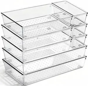8 Pack Large Clear Plastic Drawer Organizer Bins - Acrylic Bathroom Drawer Organizer Trays - Heavy Duty Kitchen Drawer Dividers for Utensils - Non-Slip Storage Bins for Makeup, Bedroom, Office Desk 8 Pack Large Clear Plastic Drawer Organizer Bins - Acrylic Bathroom Drawer Organizer Trays - Heavy Duty Kitchen Drawer Dividers for Utensils - Non-Slip Storage Bins for Makeup, Bedroom, Office Desk