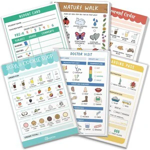 Pretend Play Notepads - 6-Pack Kids Play Pads 40 Pages Each of Restaurant, Doctor, Boarding Pass, Report Card, Nature Walk & Soda Shop for Imaginative Role Play Pretend Play Notepads - 6-Pack Kids Play Pads 40 Pages Each of Restaurant, Doctor, Boarding Pass, Report Card, Nature Walk & Soda Shop for Imaginative Role Play