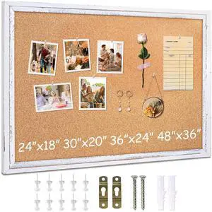 White Cork Board, 24" X 18" Rustic Framed Bulletin Board Decorative Pin Board, Wall Hanging, For Office & Home Decor Memo Display, With Pins White Cork Board, 24" X 18" Rustic Framed Bulletin Board Decorative Pin Board, Wall Hanging, For Office & Home Decor Memo Display, With Pins