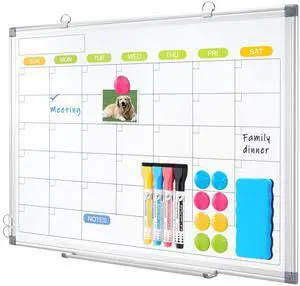 Dry Erase Calendar Whiteboard for Wall, 36" x 24" Monthly White Board Double-Sided Magnetic, Silver Aluminum Frame, Hang Wall Mount, Portable Board for Home, Office, School Dry Erase Calendar Whiteboard for Wall, 36" x 24" Monthly White Board Double-Sided Magnetic, Silver Aluminum Frame, Hang Wall Mount, Portable Board for Home, Office, School