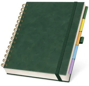 Hardcover Lined Spiral Notebook with Removable Dividers Leather Bound Green 8x10" 300 Pages College Ruled 5 Subject Notebook for Work - with Tabs, Pockets, and Pen Loop for Note Taking, Large Journal Hardcover Lined Spiral Notebook with Removable Dividers Leather Bound Green 8x10" 300 Pages College Ruled 5 Subject Notebook for Work - with Tabs, Pockets, and Pen Loop for Note Taking, Large Journal