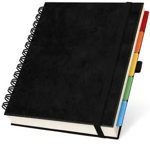 Hardcover Lined Spiral Notebook with Removable Dividers Leather Bound Black 8x10" 300 Pages College Ruled 5 Subject Notebook for Work - with Tabs, Pockets, and Pen Loop for Note Taking, Large Journal Hardcover Lined Spiral Notebook with Removable Dividers Leather Bound Black 8x10" 300 Pages College Ruled 5 Subject Notebook for Work - with Tabs, Pockets, and Pen Loop for Note Taking, Large Journal
