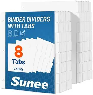 8 Tab Dividers for 3 Ring Binder, 12 Sets, Write On Tabs, 3 Ring Binder Dividers for School, Office and Home 8 Tab Dividers for 3 Ring Binder, 12 Sets, Write On Tabs, 3 Ring Binder Dividers for School, Office and Home