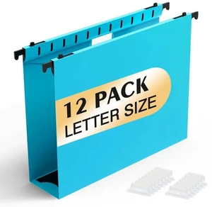 Plastic Hanging File Folder, Letter Size, 12 Pack, Blue Extra Capacity Hanging Folders, Heavy Duty 2" Expansion, w/ 15 x Tabs, Filing Cabinet Folders for Bulk Files & Medical Charts Plastic Hanging File Folder, Letter Size, 12 Pack, Blue Extra Capacity Hanging Folders, Heavy Duty 2" Expansion, w/ 15 x Tabs, Filing Cabinet Folders for Bulk Files & Medical Charts