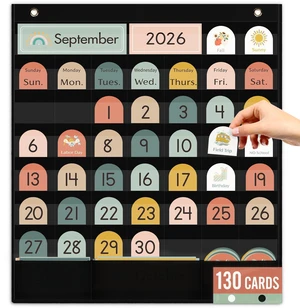 Classroom Black Calendar Pocket Chart for Elementary with 130 Cards Neutral Boho Style, Teaching Tools Set, Back to School Supplies for Kindergarten Preschool Homeschool, Classroom Wall Decor Classroom Black Calendar Pocket Chart for Elementary with 130 Cards Neutral Boho Style, Teaching Tools Set, Back to School Supplies for Kindergarten Preschool Homeschool, Classroom Wall Decor