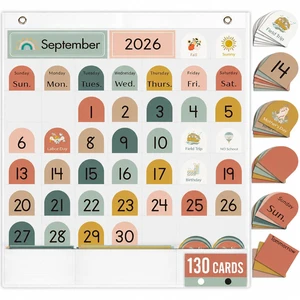 Classroom Monthly Calendar Pocket Chart for Kids Learning, 105 Cards Wall Boho Calendar and Weather, Teacher Supplies for Kindergarten Preschool Elementary Homeschool Classroom Monthly Calendar Pocket Chart for Kids Learning, 105 Cards Wall Boho Calendar and Weather, Teacher Supplies for Kindergarten Preschool Elementary Homeschool