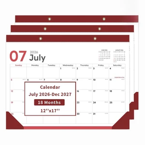 Desk Calendar 2026-2027, 17" x 12" Monthly Desktop Planner Pad with Frosted Cover, 18 Months July 2026 to December 2027, Thick 120 GSM Paper for Office School Home,3 Pack Desk Calendar 2026-2027, 17" x 12" Monthly Desktop Planner Pad with Frosted Cover, 18 Months July 2026 to December 2027, Thick 120 GSM Paper for Office School Home,3 Pack