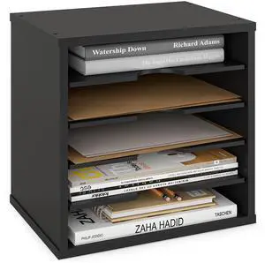 5-Tier File Organizer for Desk, Wooden Mail Sorter, Office Desk Organization, Paper Storage Organizers, Folder holder for desk, Letter Trays & Stacking Supports, Adjustable Shelves, Black 5-Tier File Organizer for Desk, Wooden Mail Sorter, Office Desk Organization, Paper Storage Organizers, Folder holder for desk, Letter Trays & Stacking Supports, Adjustable Shelves, Black