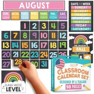 Classroom Calendar Set -School Calendar Bulletin Board Decor Kids Class Calendar for Black Classroom Decor, Kindergarten Preschool Teacher Must Haves, Homeschool & Daycare Essentials Classroom Calendar Set -School Calendar Bulletin Board Decor Kids Class Calendar for Black Classroom Decor, Kindergarten Preschool Teacher Must Haves, Homeschool & Daycare Essentials