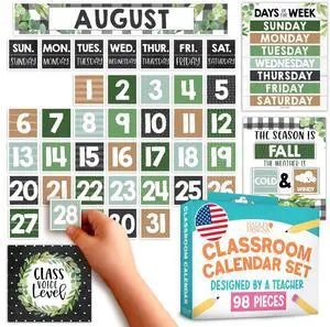 Classroom Calendar Set -School Calendar Bulletin Board Decor Kids Class Calendar for Greenery Classroom Decor, Kindergarten Preschool Teacher Must Haves, Homeschool & Daycare Essentials Classroom Calendar Set -School Calendar Bulletin Board Decor Kids Class Calendar for Greenery Classroom Decor, Kindergarten Preschool Teacher Must Haves, Homeschool & Daycare Essentials