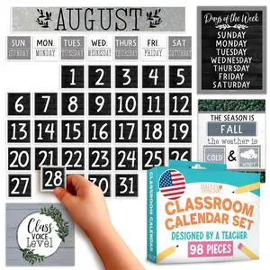 Classroom Calendar Set -School Calendar Bulletin Board Decor Kids Class Calendar for Black Classroom Decor, Kindergarten Preschool Teacher Must Haves, Homeschool & Daycare Essentials Classroom Calendar Set -School Calendar Bulletin Board Decor Kids Class Calendar for Black Classroom Decor, Kindergarten Preschool Teacher Must Haves, Homeschool & Daycare Essentials