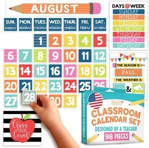 Classroom Calendar Set -School Calendar Bulletin Board Decor Kids Class Calendar for Colorful Classroom Decor, Kindergarten Preschool Teacher Must Haves, Homeschool & Daycare Essentials Classroom Calendar Set -School Calendar Bulletin Board Decor Kids Class Calendar for Colorful Classroom Decor, Kindergarten Preschool Teacher Must Haves, Homeschool & Daycare Essentials