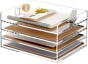 4 Tier Clear Desk Paper Letter Organizer Trays, A4 Stackable File Document Tray, Acrylic Desk Organizers and Accessories Sorter, Workspace Office Supplies Organizers,12.4inx8.86inx6.64in 4 Tier Clear Desk Paper Letter Organizer Trays, A4 Stackable File Document Tray, Acrylic Desk Organizers and Accessories Sorter, Workspace Office Supplies Organizers,12.4inx8.86inx6.64in