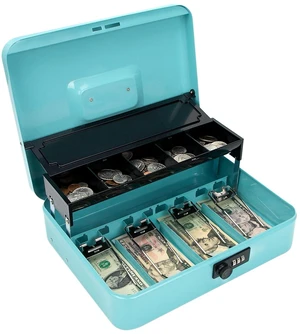 Cash Box with Combination Lock & Auto-Pop Coin Tray Secure Steel Money Box with 4 Upgraded Finger-Safe Bill Clips, Premium Smooth Scratch-Resistant Coating, 11.8", Combo Teal Cash Box with Combination Lock & Auto-Pop Coin Tray Secure Steel Money Box with 4 Upgraded Finger-Safe Bill Clips, Premium Smooth Scratch-Resistant Coating, 11.8", Combo Teal
