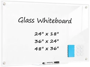 Glass Dry Erase Board, Magnetic Tempered Glass Whiteboard 24" x 18" (2'x1.5'), Ultra White Glass Dry Erase Board, Magnetic Tempered Glass Whiteboard 24" x 18" (2'x1.5'), Ultra White