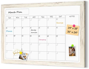 Whiteboard Calendar 36" x 24" Magnetic White Board, Vintage White Wood Framed Decorative Dry Erase Board, Wall-Mounted, Monthly Planner, For School, Office, Home, 8 Magnets 4 Markers 1 Eraser Whiteboard Calendar 36" x 24" Magnetic White Board, Vintage White Wood Framed Decorative Dry Erase Board, Wall-Mounted, Monthly Planner, For School, Office, Home, 8 Magnets 4 Markers 1 Eraser