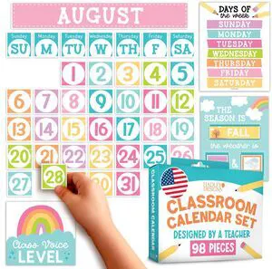 Classroom Calendar Set -School Calendar Bulletin Board Decor Kids Class Calendar for Pastel Classroom Decor, Kindergarten Preschool Teacher Must Haves, Homeschool & Daycare Essentials Classroom Calendar Set -School Calendar Bulletin Board Decor Kids Class Calendar for Pastel Classroom Decor, Kindergarten Preschool Teacher Must Haves, Homeschool & Daycare Essentials