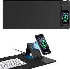 Mouse Pad with Magnetic Wireless Charging & Adjustable Phone Stand 27.5"x11.8" Computer Keyboard Pad Mat with Anti-Slip Base & Stitched Edge, Easy Gliding, Spill-Resistant Surface, Black Mouse Pad with Magnetic Wireless Charging & Adjustable Phone Stand 27.5"x11.8" Computer Keyboard Pad Mat with Anti-Slip Base & Stitched Edge, Easy Gliding, Spill-Resistant Surface, Black