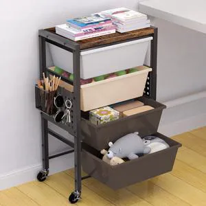 Rolling Cart with Drawers, Rolling Storage Cart with Large Plastic Drawers & Wooden Tabletop, Utility Cart with Pegboards & Basket, Storage Drawers Cart for Living Room, Classroom, Bedroom, Office Rolling Cart with Drawers, Rolling Storage Cart with Large Plastic Drawers & Wooden Tabletop, Utility Cart with Pegboards & Basket, Storage Drawers Cart for Living Room, Classroom, Bedroom, Office