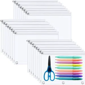 48 Pack Clear Pencil Pouch for 3 Ring Binder 10x7'', Clear Large Capacity Pencil Case with 3 Reinforced Grommet, Smooth Zipper Pencil Bag Visible Pen Oragnizer Binder Insert for Office 48 Pack Clear Pencil Pouch for 3 Ring Binder 10x7'', Clear Large Capacity Pencil Case with 3 Reinforced Grommet, Smooth Zipper Pencil Bag Visible Pen Oragnizer Binder Insert for Office