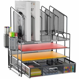 Desk Organizers, 4-Tier Mesh Desk File Organizer with 5 Vertical File Holders and 2 Pen Holders, Multifunction Desktop Organizer,Desk Organizers and Accessories for Home Office (Gray) Desk Organizers, 4-Tier Mesh Desk File Organizer with 5 Vertical File Holders and 2 Pen Holders, Multifunction Desktop Organizer,Desk Organizers and Accessories for Home Office (Gray)