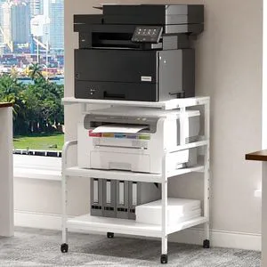 Large Printer Stand with Storage Shelf, 23.6" W x 18.9" D Printer Cart with Wheels, 3 Tier Mobile Printer Table for Home Office,Stands for Heat Press Scanner Fax (White) Large Printer Stand with Storage Shelf, 23.6" W x 18.9" D Printer Cart with Wheels, 3 Tier Mobile Printer Table for Home Office,Stands for Heat Press Scanner Fax (White)