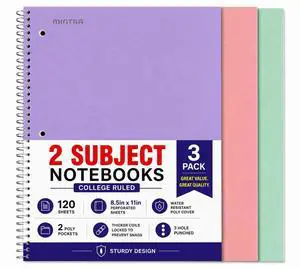Durable Spiral Notebook - 2 Subject (College Ruled 3pk, Sage Green, Salmon, Lavender) Durable Spiral Notebook - 2 Subject (College Ruled 3pk, Sage Green, Salmon, Lavender)