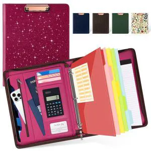 Zipper Clipboard with Storage, Leather Padfolio Portfolio Folder, 3 Ring Binder Dividers with Tabs, 12.1 Tablet Sleeve, Refillable Notepad, Card Slot (Rose Red) Zipper Clipboard with Storage, Leather Padfolio Portfolio Folder, 3 Ring Binder Dividers with Tabs, 12.1 Tablet Sleeve, Refillable Notepad, Card Slot (Rose Red)