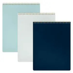 Top Bound Spiral Notebook, 3 Pack, Lined Notepad, (Light Grey/Navy/Sage Green), 70 Sheets (140 Pages) Per Notebook, Wide/Legal Ruled, 8.5 inches x 11 inches Top Bound Spiral Notebook, 3 Pack, Lined Notepad, (Light Grey/Navy/Sage Green), 70 Sheets (140 Pages) Per Notebook, Wide/Legal Ruled, 8.5 inches x 11 inches