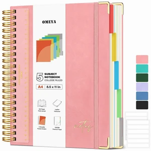Hardcover Spiral Notebook 8.5" x 11": 5 Subject Notebooks College Ruled Pocket Dividers & Ruler, Leather, 300 Pages 100GSM Thick Writing Journal for Women, Large A4 Lined Notebooks for Work School Hardcover Spiral Notebook 8.5" x 11": 5 Subject Notebooks College Ruled Pocket Dividers & Ruler, Leather, 300 Pages 100GSM Thick Writing Journal for Women, Large A4 Lined Notebooks for Work School