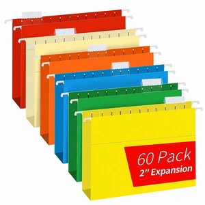 Extra Capacity Hanging File Folders, 60 Pack Letter Size Reinforced Hanging Folders with Heavy Duty 2 Inch Expansion for Bulky Files, Filing Cabinet, Adjustable Tabs, Assorted Colors Extra Capacity Hanging File Folders, 60 Pack Letter Size Reinforced Hanging Folders with Heavy Duty 2 Inch Expansion for Bulky Files, Filing Cabinet, Adjustable Tabs, Assorted Colors