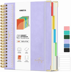 Hardcover Spiral Notebook 8.5" x 11": 5 Subject Notebooks College Ruled Pocket Dividers & Ruler, Leather, 300 Pages 100GSM Thick Writing Journal for Women, Large A4 Lined Notebooks for Work School Hardcover Spiral Notebook 8.5" x 11": 5 Subject Notebooks College Ruled Pocket Dividers & Ruler, Leather, 300 Pages 100GSM Thick Writing Journal for Women, Large A4 Lined Notebooks for Work School