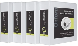 3 Ring Binders, Binders for School and Office, 3 Inch ONE-Touch Easy Open D Rings, 3-Sided View Binder Covers, Xtralife Hinge, Non-Stick, PVC-Free, White, 650-Sheet Capacity, 4 Pack (79915) 3 Ring Binders, Binders for School and Office, 3 Inch ONE-Touch Easy Open D Rings, 3-Sided View Binder Covers, Xtralife Hinge, Non-Stick, PVC-Free, White, 650-Sheet Capacity, 4 Pack (79915)