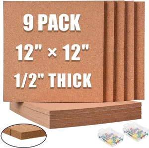 Cork Board Tiles 12"x12" - 1/2 Inch Thick, 9 Pack Self-Adhesive Square Bulletin Boards for Smooth Indoor Walls, with 100 Push Pins for Notes, Photos and Displays Cork Board Tiles 12"x12" - 1/2 Inch Thick, 9 Pack Self-Adhesive Square Bulletin Boards for Smooth Indoor Walls, with 100 Push Pins for Notes, Photos and Displays