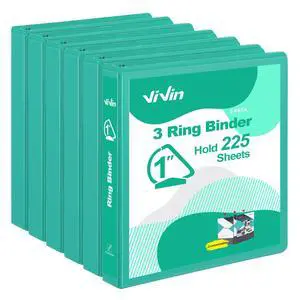 Sturdy 1 Inch D Ring Binders with 2 Pockets, 6 Pack, Lake Green 3 Ring Binders with Clear View Cover, Hold 225 Sheets of US Letter Size Paper, PVC-Free for Office, Home, School Sturdy 1 Inch D Ring Binders with 2 Pockets, 6 Pack, Lake Green 3 Ring Binders with Clear View Cover, Hold 225 Sheets of US Letter Size Paper, PVC-Free for Office, Home, School