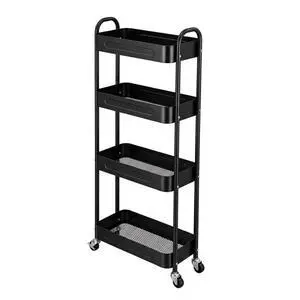 4 Tier Slim Storage Cart with Wheels for Laundry Room Between Washer and Dryer, 7.1'' Narrow Rolling Cart with Wheels and Lockable Casters, Metal Thin Standing Shelf for Small Space, Black 4 Tier Slim Storage Cart with Wheels for Laundry Room Between Washer and Dryer, 7.1'' Narrow Rolling Cart with Wheels and Lockable Casters, Metal Thin Standing Shelf for Small Space, Black