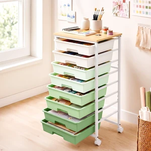 Rolling Storage Cart with 8 Drawers, Utility Cart on Lockable Wheels Metal Frame and Wooden Tabletop for Living Room Bedroom Dorm, Office Storage & Art Supply Craft Organizer for Classroom,Green Rolling Storage Cart with 8 Drawers, Utility Cart on Lockable Wheels Metal Frame and Wooden Tabletop for Living Room Bedroom Dorm, Office Storage & Art Supply Craft Organizer for Classroom,Green