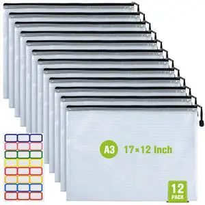 12PCS Mesh Zipper Pouch Bags: A3 Clear Zipper Pouches for Classroom, Black 17 x 12 Inch Plastic Mesh Bag for Board Game Puzzles Storage, Waterproof Organizing Pouch for School and Office Supplies 12PCS Mesh Zipper Pouch Bags: A3 Clear Zipper Pouches for Classroom, Black 17 x 12 Inch Plastic Mesh Bag for Board Game Puzzles Storage, Waterproof Organizing Pouch for School and Office Supplies