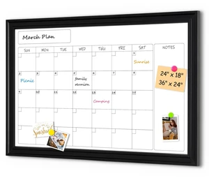 Whiteboard Calendar 36" x 24" Magnetic Dry Erase Board, Black Wood Framed Decorative White Board, Wall-Mounted, Monthly Planner, For School, Office, Home, 8 Magnets 4 Markers 1 Eraser Whiteboard Calendar 36" x 24" Magnetic Dry Erase Board, Black Wood Framed Decorative White Board, Wall-Mounted, Monthly Planner, For School, Office, Home, 8 Magnets 4 Markers 1 Eraser